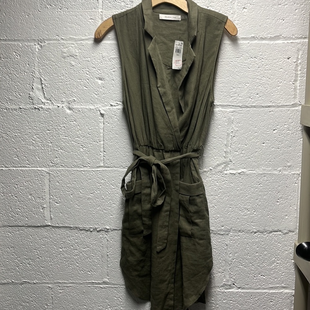 GREEN MUSTARD SEED Woven Belted Shirt Dress NEW